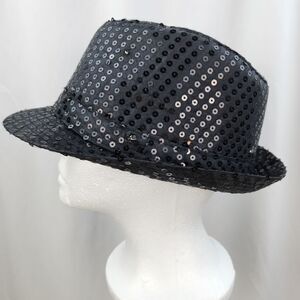 🔺️NWOT Black Sequined Light-Up Fedora Hat
